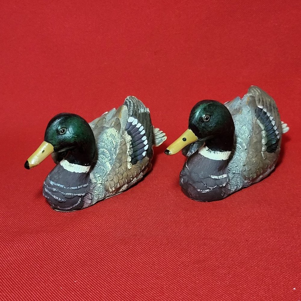 Resin Mallard Duck Green Head Colorful Wings Set of 2